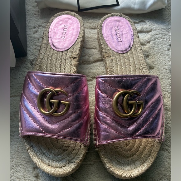 Gucci Pink GG Marmont Espadrille Sandal/Slide - Size 37 - Picture 1 of 7